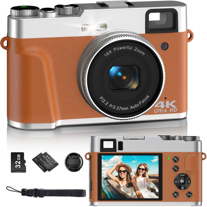 4K Digital Cameras for Photography - 48MP Autofocus Point and Shoot Digital Cameras with 32GB SD Card | Anti-Shake Vlogging Camera 16X Zoom Small Digital Camera for Beginners