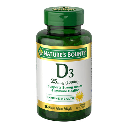 Nature's Bounty Vitamin D3 1000 IU, Immune Support, Helps Maintain Healthy Bones, 250 Rapid Release Softgels