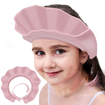 KOMIDK Baby Kids Shower Cap Shower Cap for Kids Shampoo Bath Bathing Hat Silicone Adjustable Washing Hair Shower Bathing Protection Bath Cap for Toddler, Baby, Kids, Children (Pink)