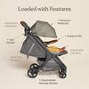 Ergobaby Metro+ Deluxe Compact Baby Stroller, Lightweight Umbrella Stroller Folds Down for Overhead Airplane Storage (Carries up to 50 lbs), Car Seat Compatible, London Grey
