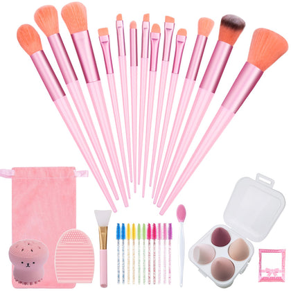 Muhuabeauty 23 pcs Makeup Brushes Set with Beauty Blender, Foundation Brush Eyeshadow Concealers Powder Make Up Brushes, 4 pcs Boxed Makeup Sponges for Professional Makeup Kits (Middle Size, Pink)