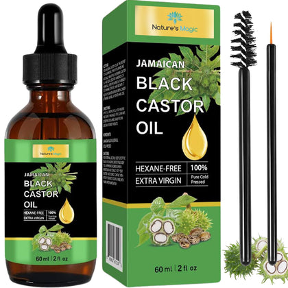 Nature's Magic Jamaican Black Castor Oil for Hair Growth, Cold Pressed Unrefined Oil for Body Face & Skin, Multipurpose for Skin Care Nails & Eyelashes, Nourish the Scalp, Stimulate Growth