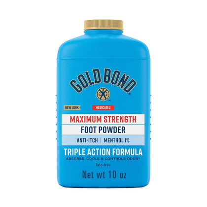 Gold Bond Medicated Talc-Free Foot Powder 10 oz., Maximum Strength Odor Control & Itch Relief