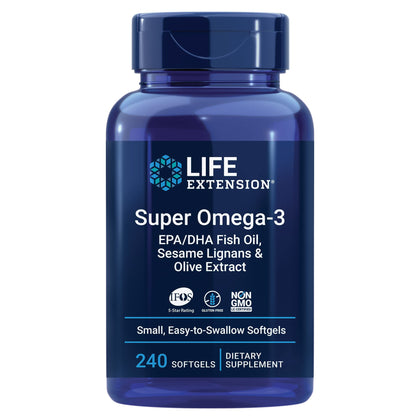 Life Extension Super Omega-3 EPA/DHA Fish Oil, Sesame Lignans & Olive Extract - Omega 3 Supplement - For Heart Health and Brain Support - Gluten Free, Non-GMO - 240 Easy-to-swallow Softgels