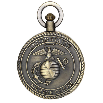 JewelryWe Bronze Retro Pocket Watch United States Marine Corps Engraved Men's Quartz Pocket Watch for Xmas