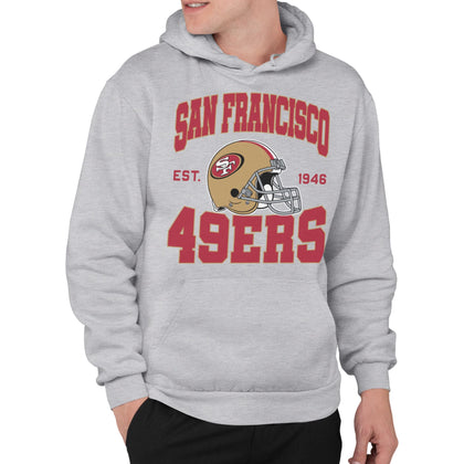 Junk Food Clothing x NFL - San Francisco 49ers - Team Helmet - Unisex Adult Pullover Fleece Hoodie for Men and Women - Size Large , Grey