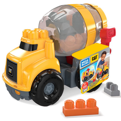 MEGA BLOKS Cat Fisher Price Toddler Building Blocks, Cement Mixer Toy Truck With 9 Pieces, Gift Ideas For Kids Age 1+ Years