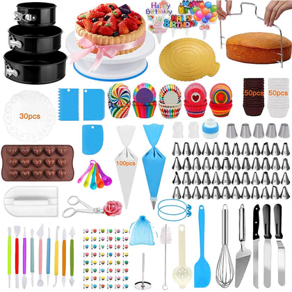 Cake Decorating Supplies | Cake Decorating Kit Baking Supplies Set For Beginners | Rotating Cake Turntable Stand | Icing Piping Tips & Bags | Frosting & Pastry Tools (520 Pcs set)