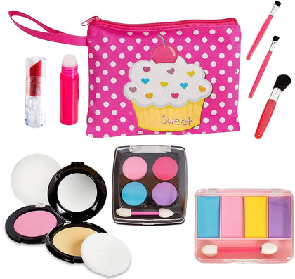 Beverly Hills Pretend Makeup Toy Set, My First Princess Cosmetic Beauty Set for Little Girls, Kids Pretend Play, Dress Up with Stylish Polka Dotted Make Up Bag