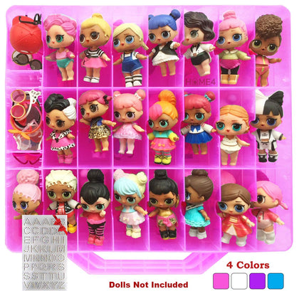 HOME4 Double Sided Storage Container - No BPA - Organizer Case - 48 Compartments - Compatible with Dolls LOL lils, Pets, Surprise Tiny Toys, Shopkins, Accessories, Beads, Crafts (Pink)