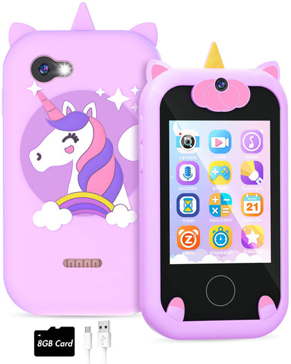Fiechcco Gifts for Girls Age 6-8 Smart Phone Easter Christmas Stocking Stuffers for Kids Toy for Teenage 3 4 5 7 9 6 8 Year Old Birthday Gift Ideas with 8G SD Card-Purple
