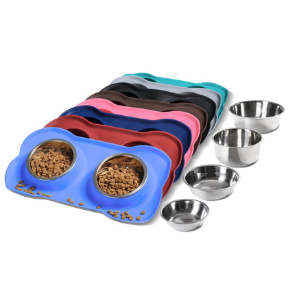 Hubulk Pet Dog Bowls 2 Stainless Steel Dog Bowl with No Spill Non-Skid Silicone Mat + Pet Food Scoop Water and Food Feeder Bowls for Feeding Small Medium Large Dogs Cats Puppies (Small, Blue)