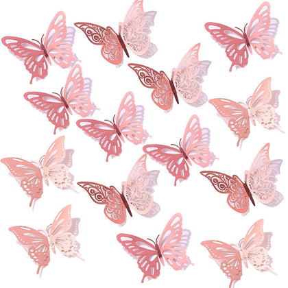 72 Pcs Butterfly Wall Stickers, Tianhoudeger 3D Butterfly Wall Decor Butterfly Party Decorations Birthday Cake Decorations Removable Wall Sticker Room Decor for Baby Shower Party Girls Kids(Rose Gold)