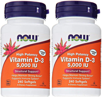 Now Foods Vitamin D3 5,000 IU, 240 softgels (Pack of 2)