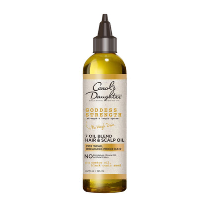 Carols Daughter Goddess Strength 7 Oil Blend Scalp & Hair Treatment to Strengthen Lengthen Curls - with Castor Oil, Olive Jojoba - For Wavy, Curly, Coily, Natural Hair, 4.2 fl oz