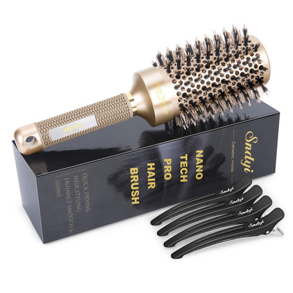 Round Brush for Blow Drying, Nano Thermal Ceramic & Ionic Tech Hair Brush with Boar Bristles, Professional Round Barrel Brush for Styling,Curling and Straightening by Sndyi (3.3 Inch, Barrel 2.1 Inch)