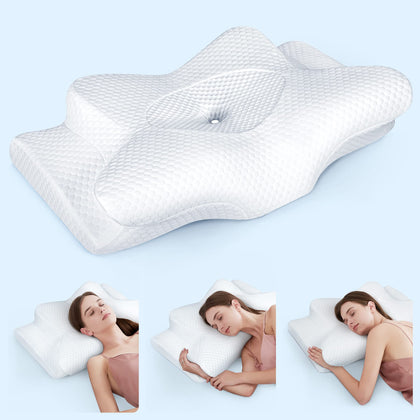 Emircey Adjustable Neck Pillows for Pain Relief Sleeping, Hollow, Contour and Odorless, Cervical Memory Foam, Orthopedic Bed Pillow Support for Side Back Stomach Sleeper