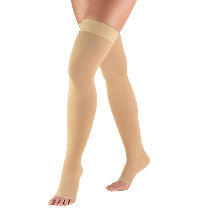 Truform 20-30 Mmhg Compression Stockings for Men & Women, Thigh High Length, Dot-top, Open Toe, Beige, Medium (20-30 Mmhg)