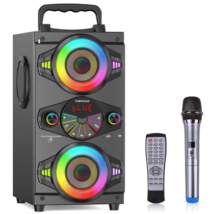 Bluetooth Speakers, 60W Portable Wireless Loud Outdoor Home Party Bluetooth Speaker with Subwoofer, FM Radio, LED Colorful Lights, Microphone, Remote and Big Powerful Stereo Deep Bass Sound Boombox