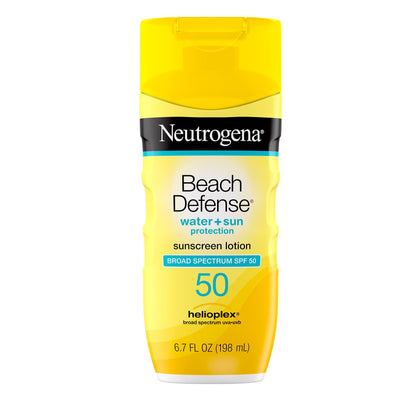 Neutrogena Beach Defense Water-Resistant Sunscreen Lotion with Broad Spectrum SPF 30, Oil-Free and PABA-Free Oxybenzone-Free, UVA/UVB Sun Protection, SPF 50, 6.7 fl. oz