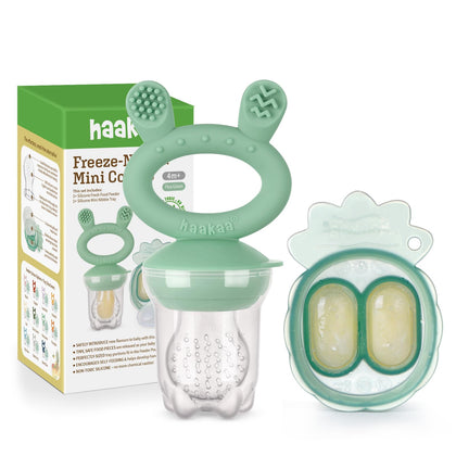 Haakaa Baby Fruit Food Feeder & Mini Freezer Nibble Tray Combo, Breastmilk Popsicle Molds for Baby Cooling Relief, BPA Free Silicone Feeder for Safe Infant Self Feeding, 4 Month+ (Pea Green)