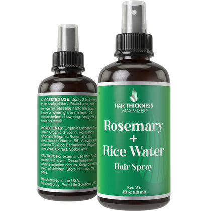 Rosemary Oil + Rice Water Spray For Hair Growth. 4oz Vegan Longsheng Rice Water and Rosemary Oil For Women & Men. Hair Thickening, Moisturizing, Strengthening. Scalp Treatment For Dry, Weak Hair