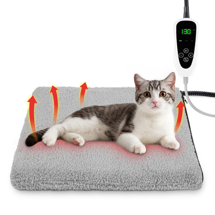 SHU UFANRO Heated Cat Bed, 11 Adjustable Temperature Pet Heating Pad Indoor for Dogs Cats Heating Mat with Timer, Auto Power Off, Electric Pet Heating Pad for Cat House (S(18