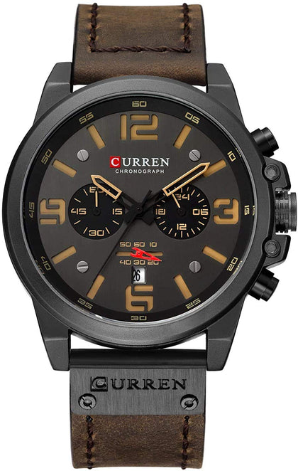 MASTOP Mens Watches Waterproof Top Brand Luxury Fashion Male Clock Leather Sport Military Wristwatch (Brown Black)