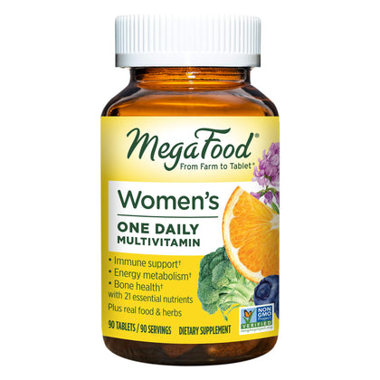 MegaFood Women's One Daily Multivitamin for Women - with Iron, B Complex, Vitamin C, Vitamin D, Biotin and More - Plus Real Food - Immune Support Supplement - Bone Health - Vegetarian - 90 Tabs