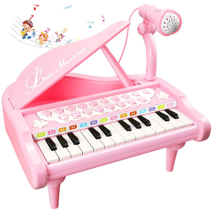 Love&Mini Pink Piano Toys for 1+Year Old Girls First Birthday Gifts Toddler Piano Music Toy Instruments with 24 Keys and Microphone