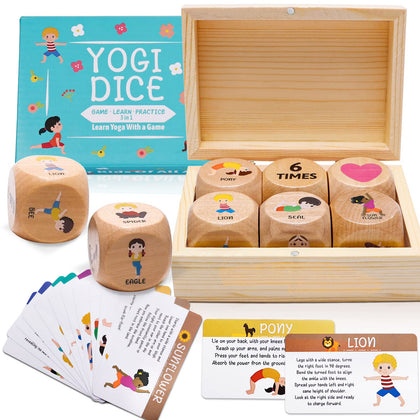 Garybank Kids Yoga Wooden Dice with Yoga Cards, Fun Exercise Dice for Kids Workout Equipment, Workout Dice Game for Kids Solo or Group, 12 Yoga Cards for Kids with Wooden Gift Boxes, Yoga for Kids