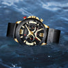 FANMIS Mens Luxury Watches Business Chronograph Dress Waterproof Leather Strap Analog Quartz Wrist Watch (Gold Black)