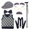 KVVFTT Child Elderly Costume Set 100 Days to School Costume Grandpa Set Multi-Parts