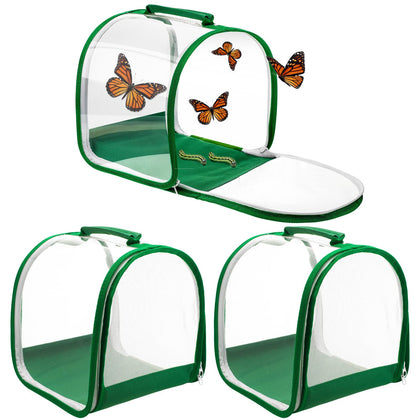 3 Pieces Small Butterfly Habitat Insect Mesh Cage Caterpillar Enclosure Bug Terrarium with Carrying Handle for Observing Caterpillars, Monarch Butterflies, Ladybugs and Other Insects, 8 x 8 x 8 Inch