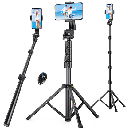 70 inch Phone Tripod, Selfie Stick Tripod with Remote, Portable Cell Phone Tripod Stand with Phone Holder, Aluminum Smartphone Tripod, Compatible with iPhone 14 13 12 Pro Max/Samsung/Android/Camera