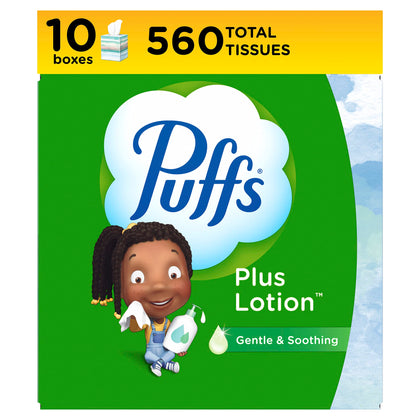 Puffs Plus Lotion Facial Tissues, 10 Cubes, 56 Tissues Per Box