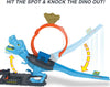 Hot Wheels Toy Car Track Set City T-Rex Chomp Down with 1:64 Scale Car, Knock Out the Giant Dinosaur with Stunts