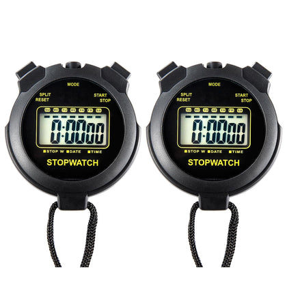 Digital Stopwatch Timer, Large Display with Clock and Date, No Alarm Function, Simple Stopwatches for Sports Coaches Running Swimming Kids Training-2 Pack Black