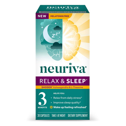 NEURIVA Melatonin Free Natural Sleep Aid Supplement with L-Theanine to Help You Relax & Ashwagandha to Support Restorative Sleep So You Can Wake Up Feeling Refreshed, 30ct Capsules