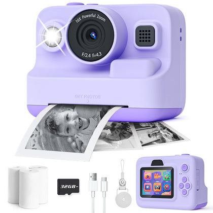 Dylanto Instant Print Camera for Kids,2.4 Inch Screen Kids Instant Cameras, Christmas Birthday Gifts for Girls Age 3-12, Portable Toddler Toy for 3 4 5 6 7 8 9 10 Year Old Girls Boys Purple