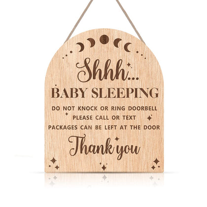 OLMIXA Baby Sleeping Wooden Hanging Sign for Front Door (9.8x12inch), Do Not Knock or Ring Door Knob Hanger Sign, Door Hanger for Outdoor Outside Porch Kids Room Decor