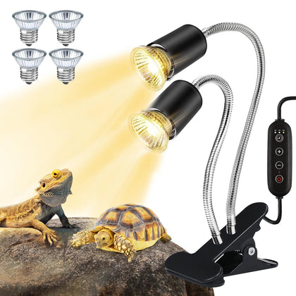 Jaenmsa Reptile Heat Lamp, Dual-UVA UVB Turtle Heat Lamp, 360° Dimmable Heat Lamp for Turtle Tank, Bearded Dragon Reptiles Turtle Lizard Snake (Heat Bulb 2 * 25W/50W)