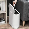 Cq acrylic 8L Slim Plastic Trash Can 2.1 Gallon Small Narrow Garbage Can with Press Top Lid,Dog Proof Wastebasket Trash Can for Bathroom,Living Room,Bedroom,Kitchen,Office,White
