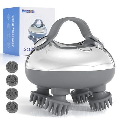 Portable Electric Scalp Massager,IPX7 Waterproof- Heated Head Massager 96 Kneading Nodes,3 Speed Modes & 2 Massage Styles for Body Massage & Face Cleansing, Ideal Gifts for Women,Men,Pets (Silver)