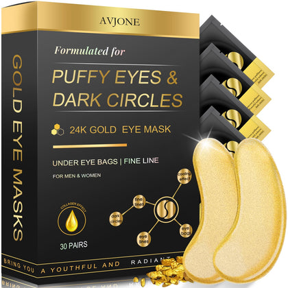 AVJONE 24K Gold Eye Mask Puffy Eyes and Dark Circles Treatments - Relieve Pressure and Reduce Wrinkles, Revitalize and Refresh Your Skin 30 Pairs