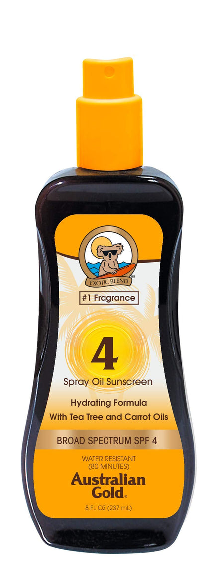 Australian Gold Spray Oil Sunscreen SPF 4 , 8 Ounce | Carrot Oil Formula | Broad Spectrum | Water Resistant