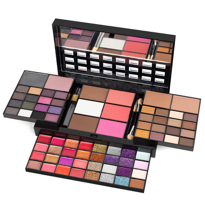 All In One Makeup Gift Kit - Ultimate Color Combination - 36 Eyeshadow, 28 Lip Gloss, 3 Blusher, 4 Concealer, 3 Contour Powder, 3 Brushes, 1 Mirror, 74 Colors Palette Set