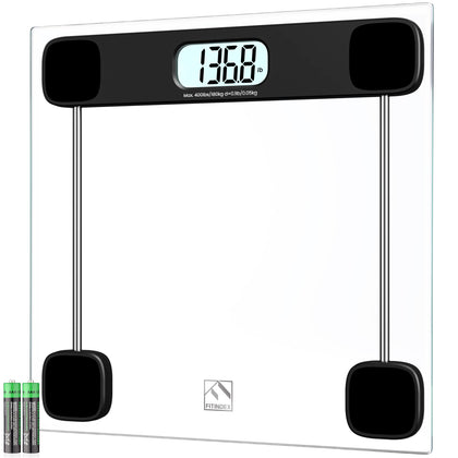FITINDEX Bathroom Scale for Body Weight, Clear Digital Weighing Scale with Large LCD Display, High Precision Sensors, Transparent and Slim Tempered Glass, 400 lbs