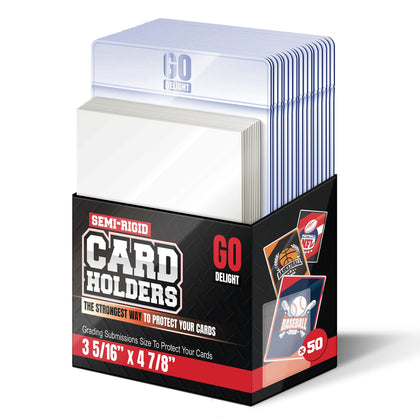 Semi Rigid Card Holders - 50 Card Holders for Trading Cards and 50 Penny Sleeves - 100 Bundle - Baseball Card Sleeves - Baseball Card Protectors - 3-5/16