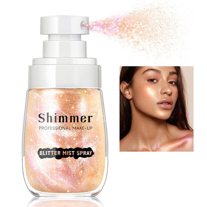 HOSAILY Body Glitter Spray, Quick-Drying and Non-Sticky Body Shimmer Spray, Moisturizing Luminizer Glow Illuminator Liquid Highlighter Glitter Spray for Face Hair Body Glitter Makeup (03 Rose Gold)